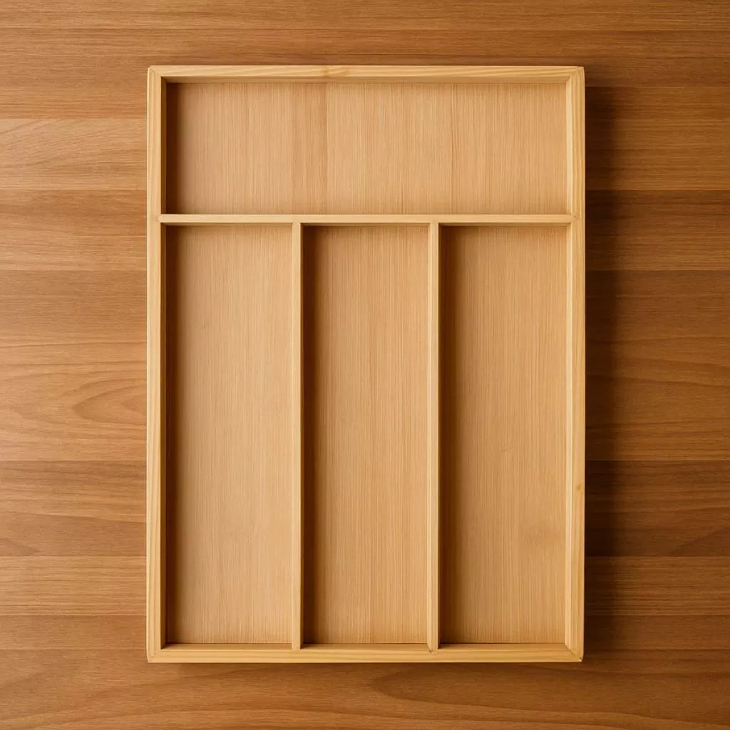 Porta Talheres de Bambu com 4 Divisórias – Organizador de Gaveta Sustentável e Elegante