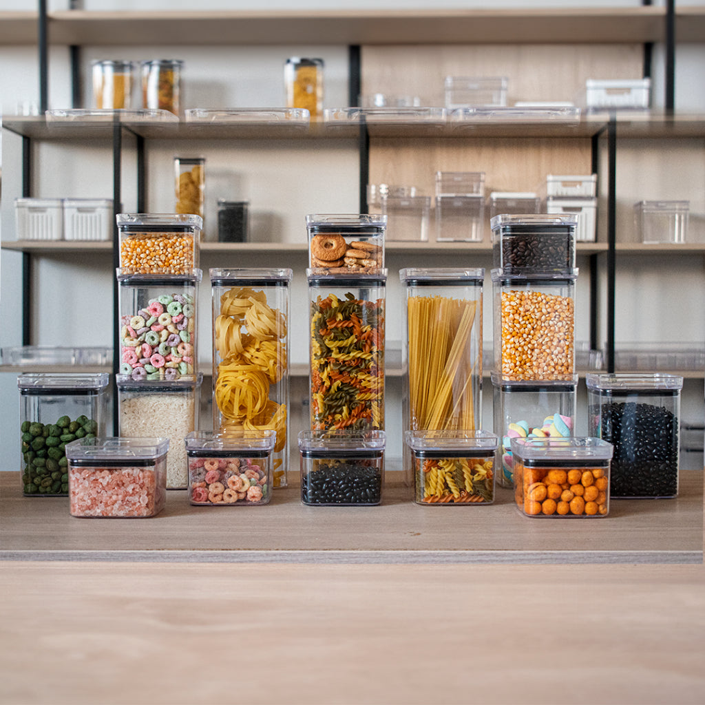 10 Potes Herméticos em Acrílico Cristal para Cozinha Empilhável Organizador para Mantimentos Amobox