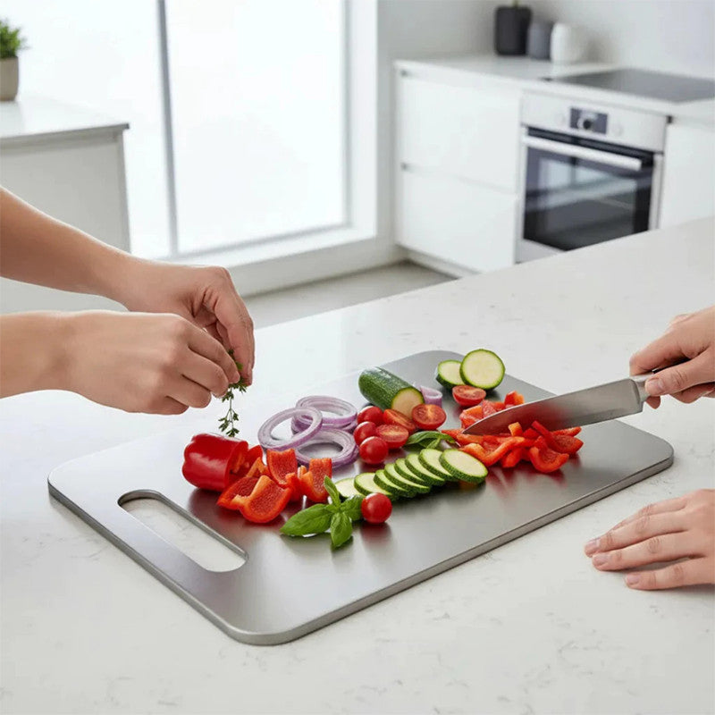 Tábua de Corte Profissional em Aço Inox – Antibacteriana e Ultra Resistente