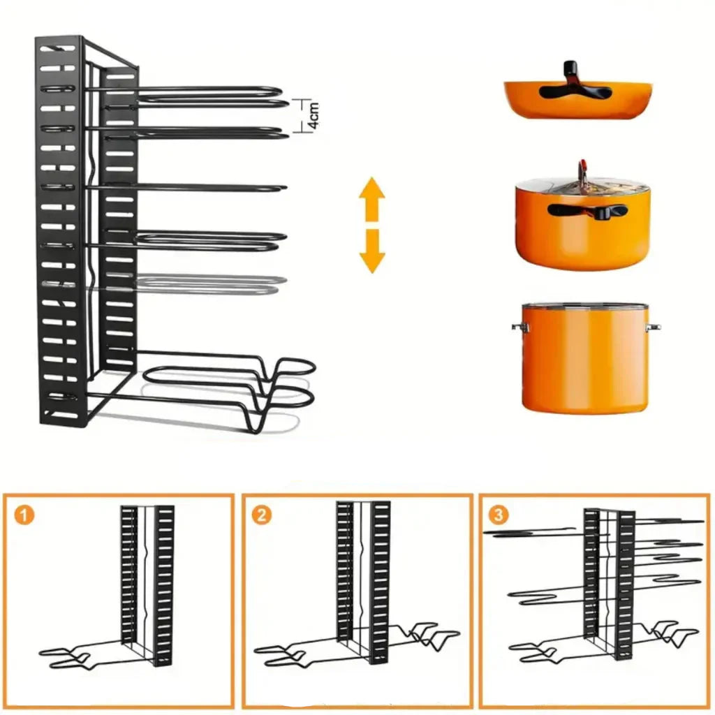 Organizador de Panelas e Tampas com 8 Níveis – Estrutura Ajustável