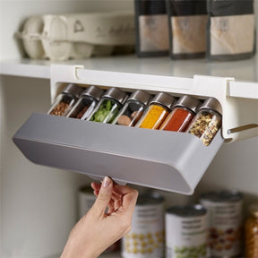 Organizador Porta Temperos Retratil Prateleira Com 6 Potes Cozinha Condimentos
