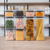 10 Potes Herméticos em Acrílico Cristal para Cozinha Empilhável Organizador para Mantimentos Amobox