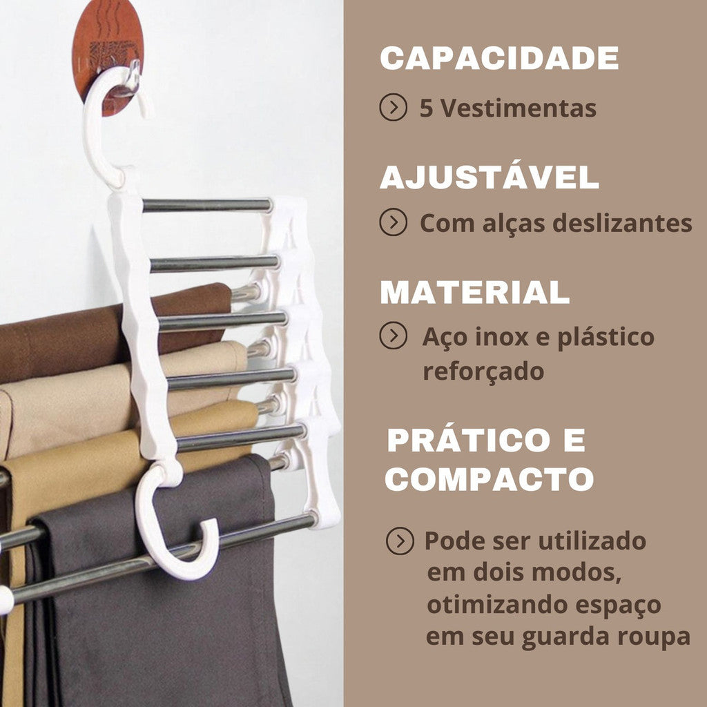 Cabide Organizador 5 em 1 em Aço Inox – Até 80% Mais Espaço no Seu Guarda-Roupa