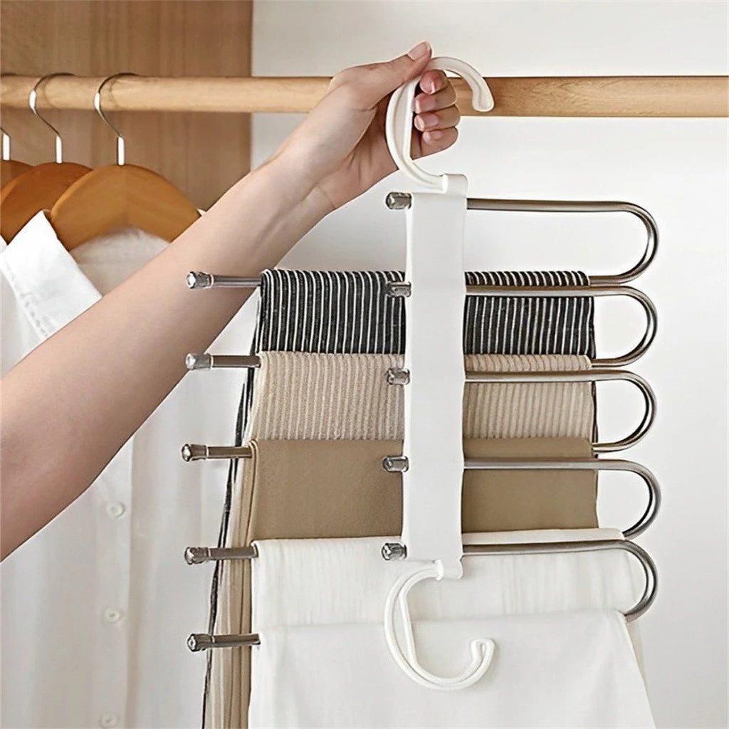 Cabide Organizador 5 em 1 em Aço Inox – Até 80% Mais Espaço no Seu Guarda-Roupa